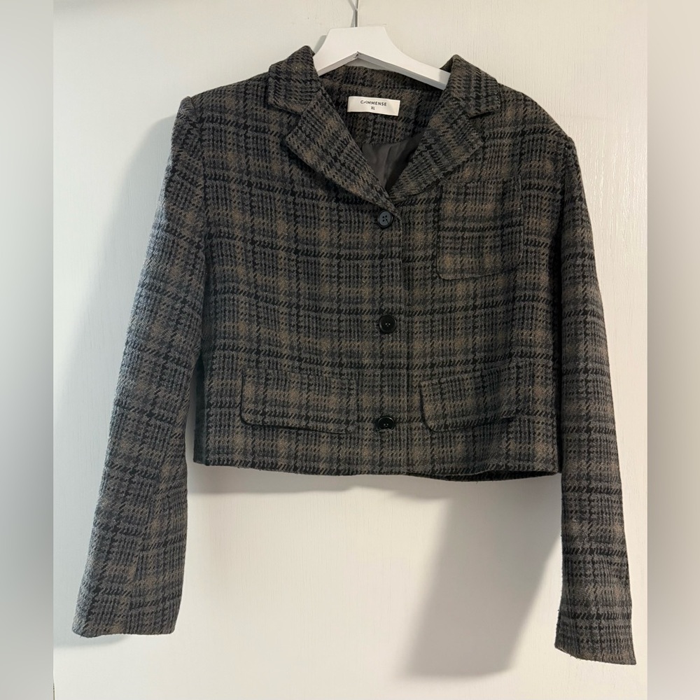 Commense Black and Gray Plaid Blazer
